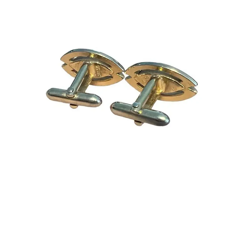 Vintage Swank Goldtone Eye Shape Pink Stone Cufflinks